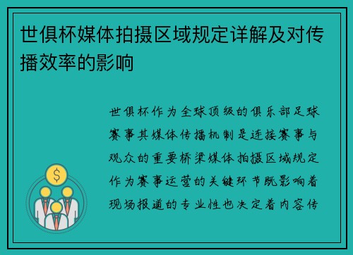 世俱杯媒体拍摄区域规定详解及对传播效率的影响